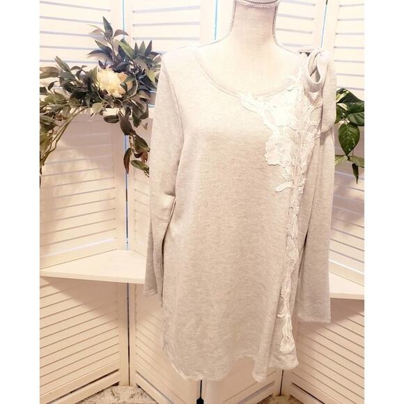 LANE BRYANT NEW LACE SINGLE COLD SHOULDER GRAY LACE KNIT SWEATER SIZE 14/16 - Picture 1 of 7
